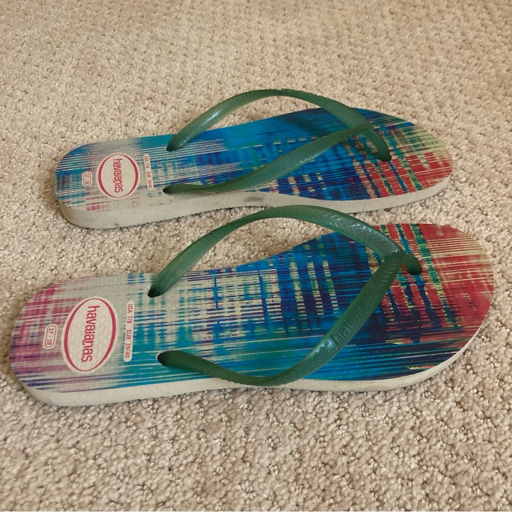 Havaianas Colorful Striped Flip Flops with Green Straps